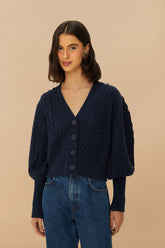 Navy Blue Mixed Stitches Knit Cardigan | FARM Rio On Sale
