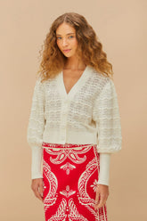 White Lace Stitch Knit Crop Cardigan | FARM Rio Near Me