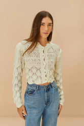 Off-White Mixed Lace Stitch Cardigan | FARM Rio For Sale