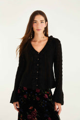 Black Lace Ruffled Knit Cardigan | FARM Rio | FARM Rio Outlet