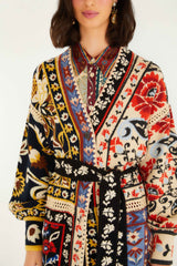 Mixed Flower Print Patchwork Knit Midi Cardigan | FARM Rio | FARM Rio
