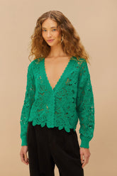 Green Flower Crochet Cardigan | FARM Rio For Sale