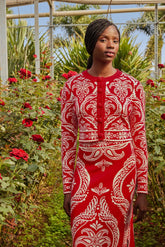 Red Tropical Jacquard Knit Cardigan | FARM Rio Online