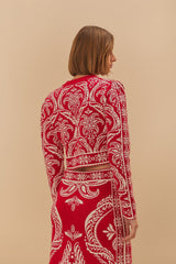 Red Tropical Jacquard Knit Cardigan | FARM Rio Online