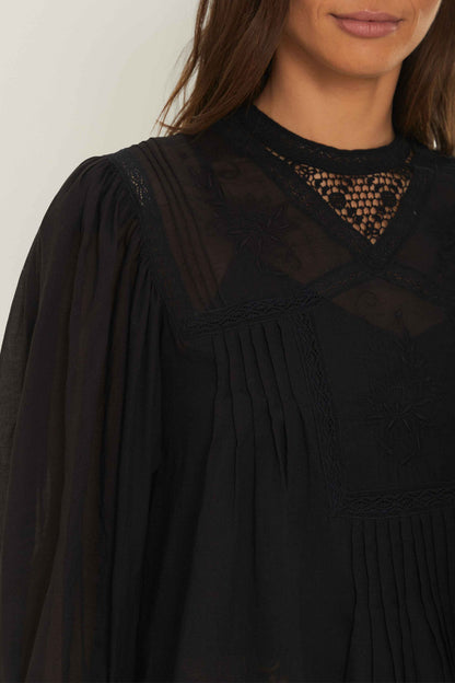 Black Short Sleeve Collar Blouse | FARM Rio Online