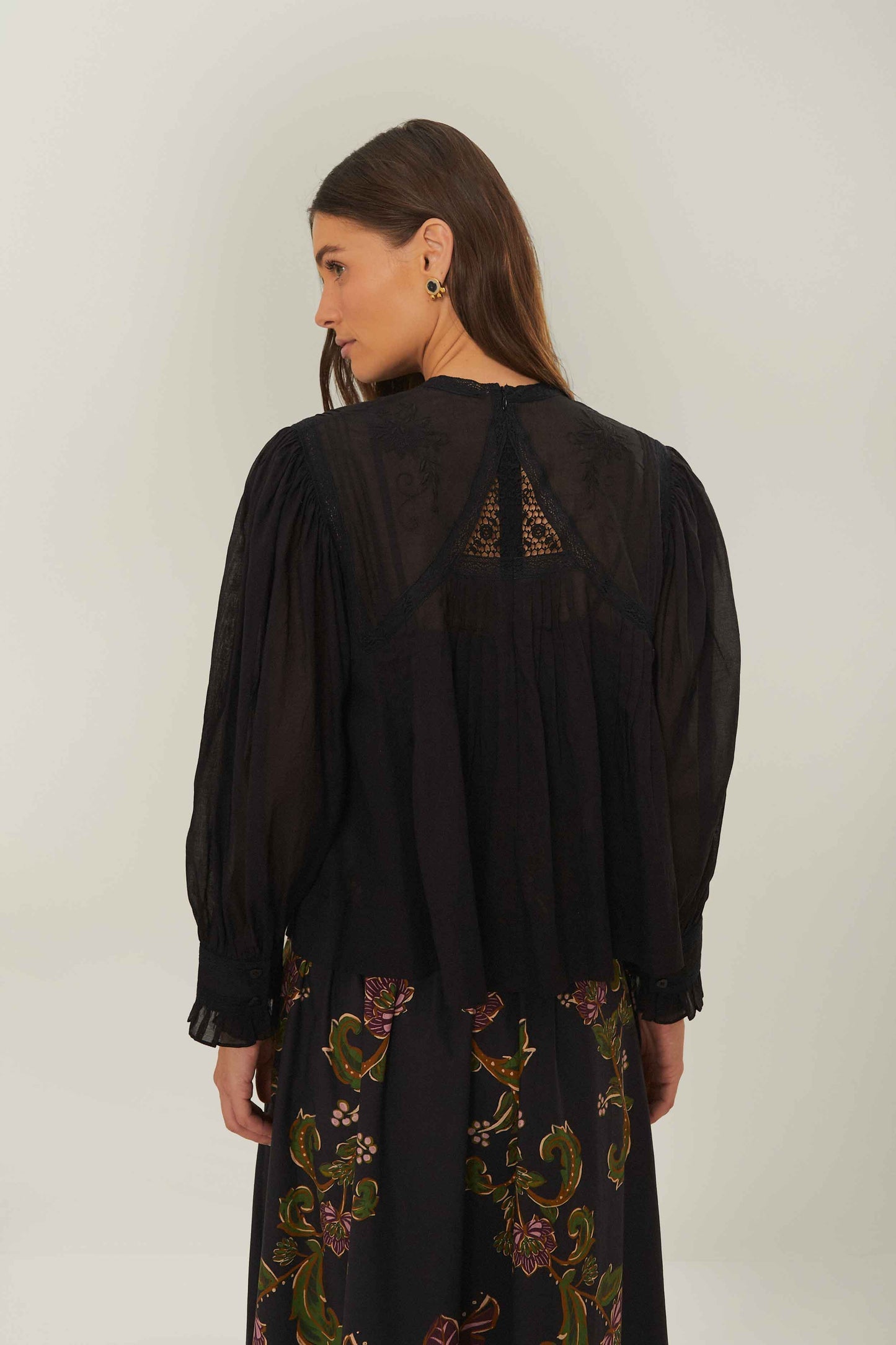 Black Short Sleeve Collar Blouse | FARM Rio Online
