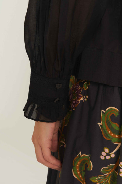 Black Short Sleeve Collar Blouse | FARM Rio Online