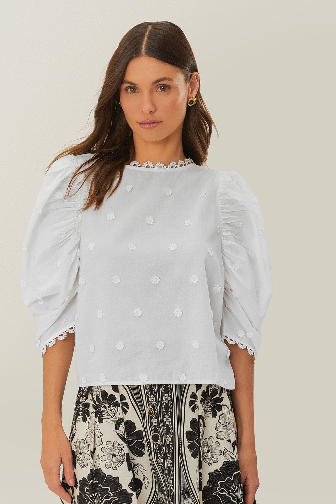 Off-White 3D Flowers Blouse | FARM Rio Discount