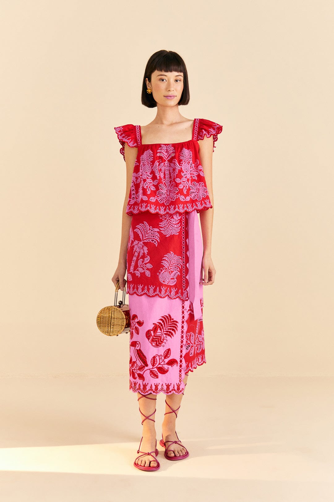 Red Palm Tree Richelieu Blouse | FARM Rio Outlet