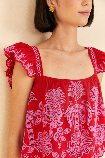 Red Palm Tree Richelieu Blouse | FARM Rio Outlet