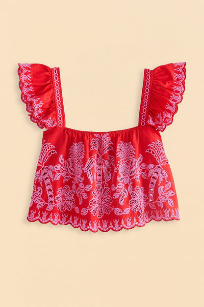 Red Palm Tree Richelieu Blouse | FARM Rio Outlet