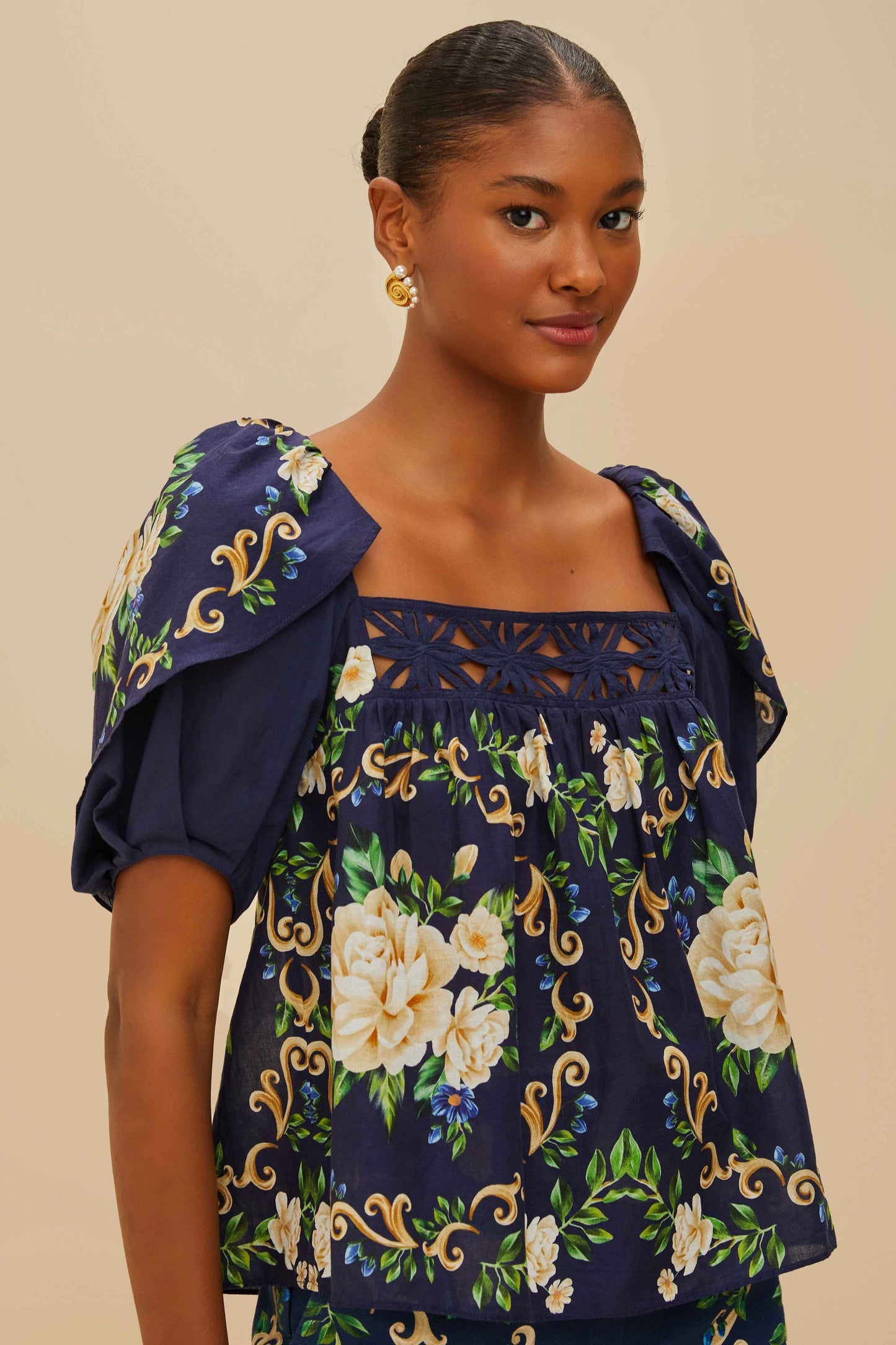 Blue Flower Tapestry Yoke Blouse | FARM Rio Online