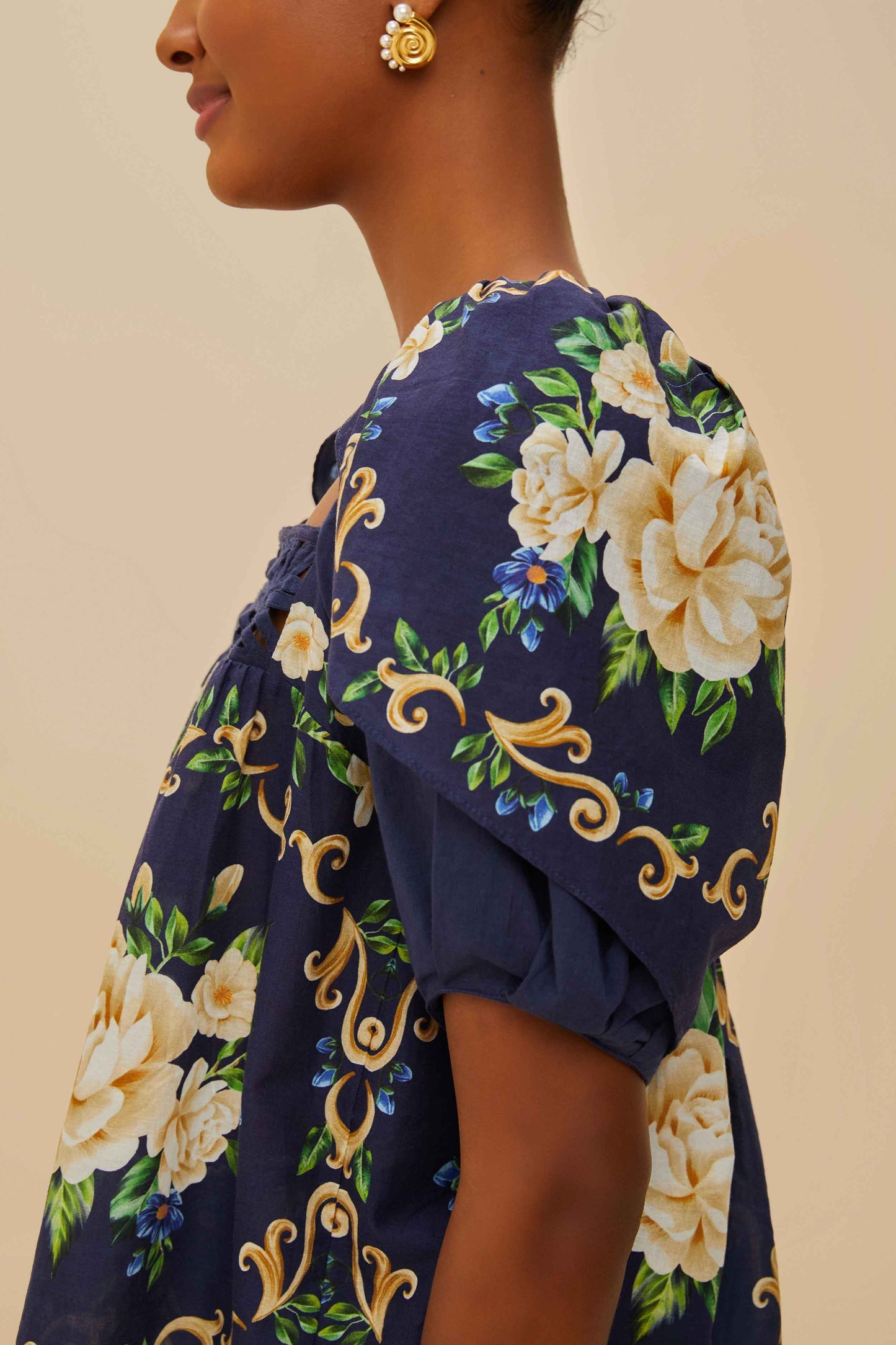 Blue Flower Tapestry Yoke Blouse | FARM Rio Online