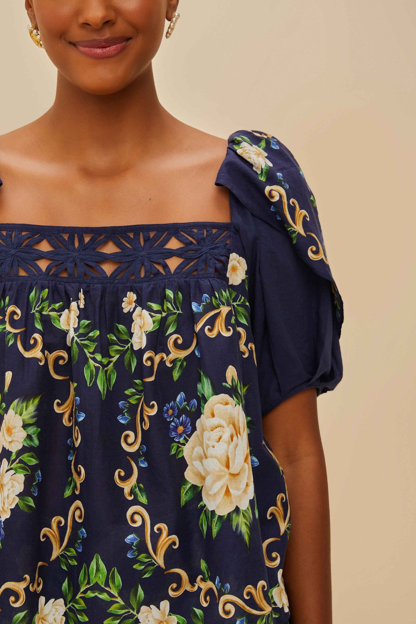 Blue Flower Tapestry Yoke Blouse | FARM Rio Online