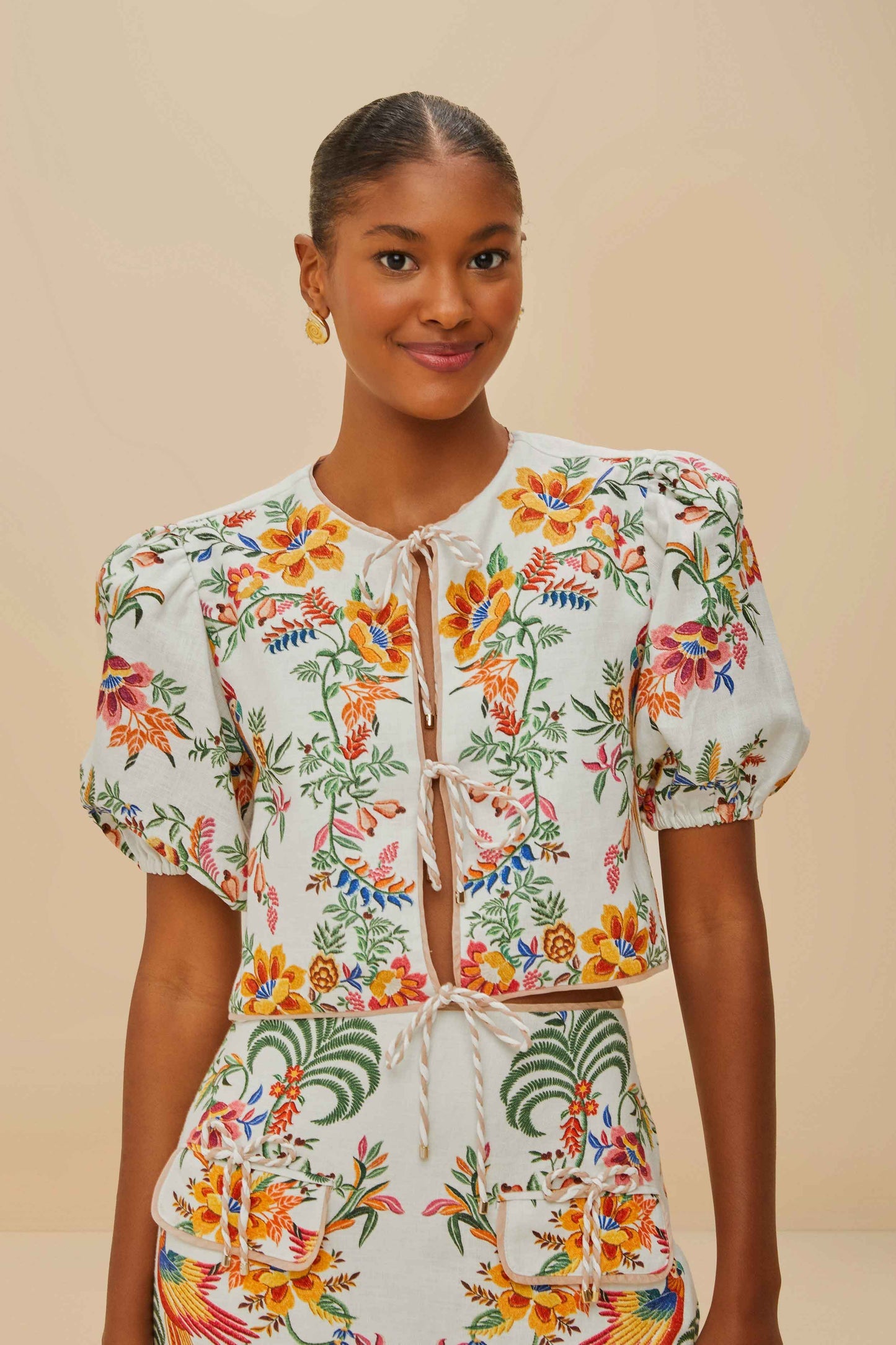 Off-White Delicate Forest Scarves Euroflax™ Premium Linen Blouse | FARM Rio Discount