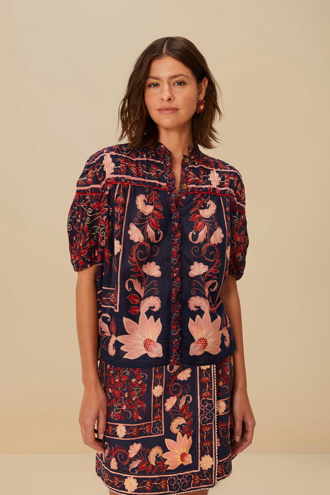 Boho Floral Scarf Navy Blue Blouse | FARM Rio Near Me
