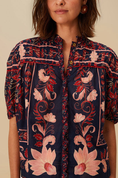 Boho Floral Scarf Navy Blue Blouse | FARM Rio Near Me