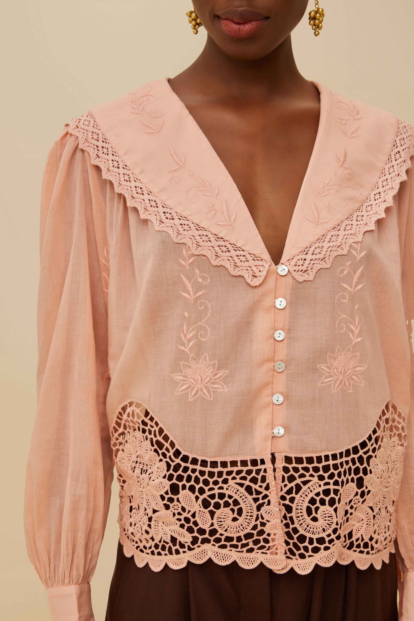 Pink Lacy Long Sleeve Blouse | FARM Rio For Sale