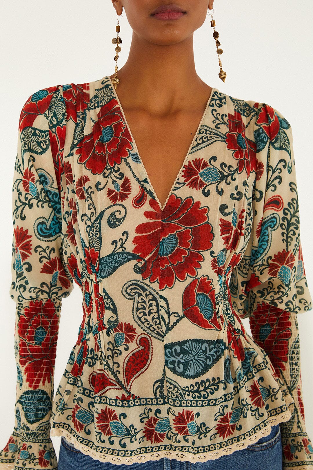 Sand Francesca Long Sleeve Blouse | FARM Rio | FARM Rio Online