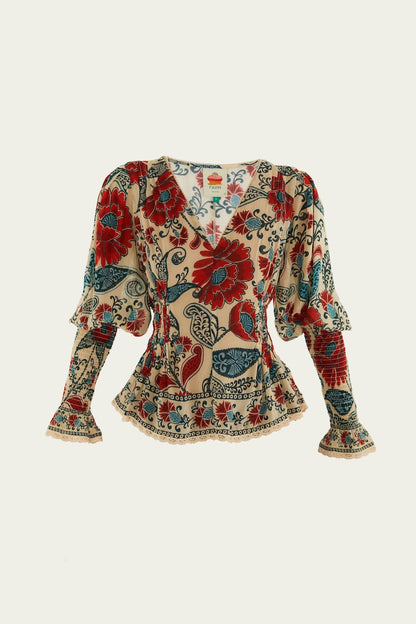 Sand Francesca Long Sleeve Blouse | FARM Rio | FARM Rio Online