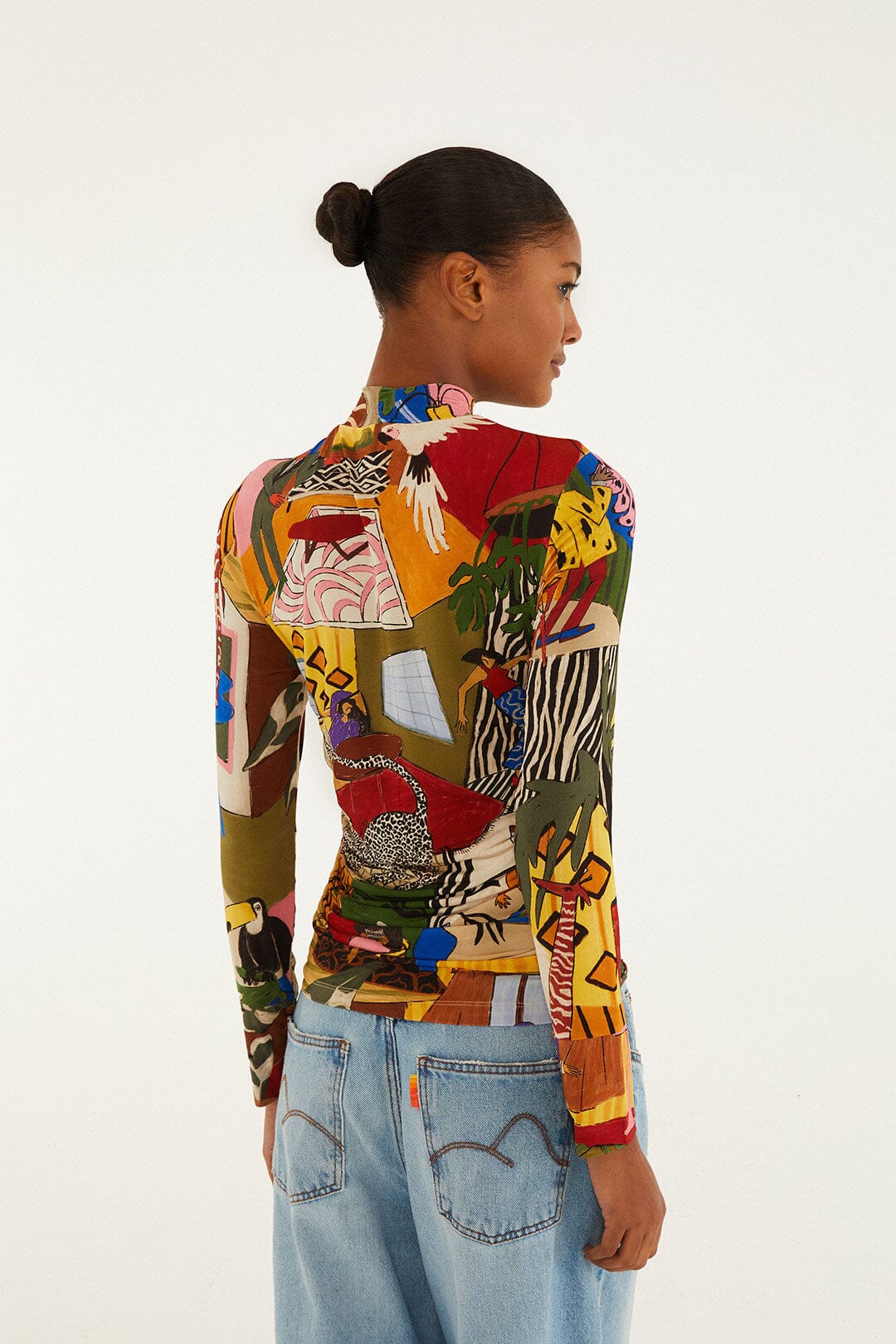 Multicolor Tropical Long Sleeve Turtleneck Blouse | FARM Rio | FARM Rio Discount