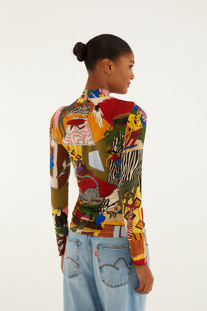 Multicolor Tropical Long Sleeve Turtleneck Blouse | FARM Rio | FARM Rio Discount