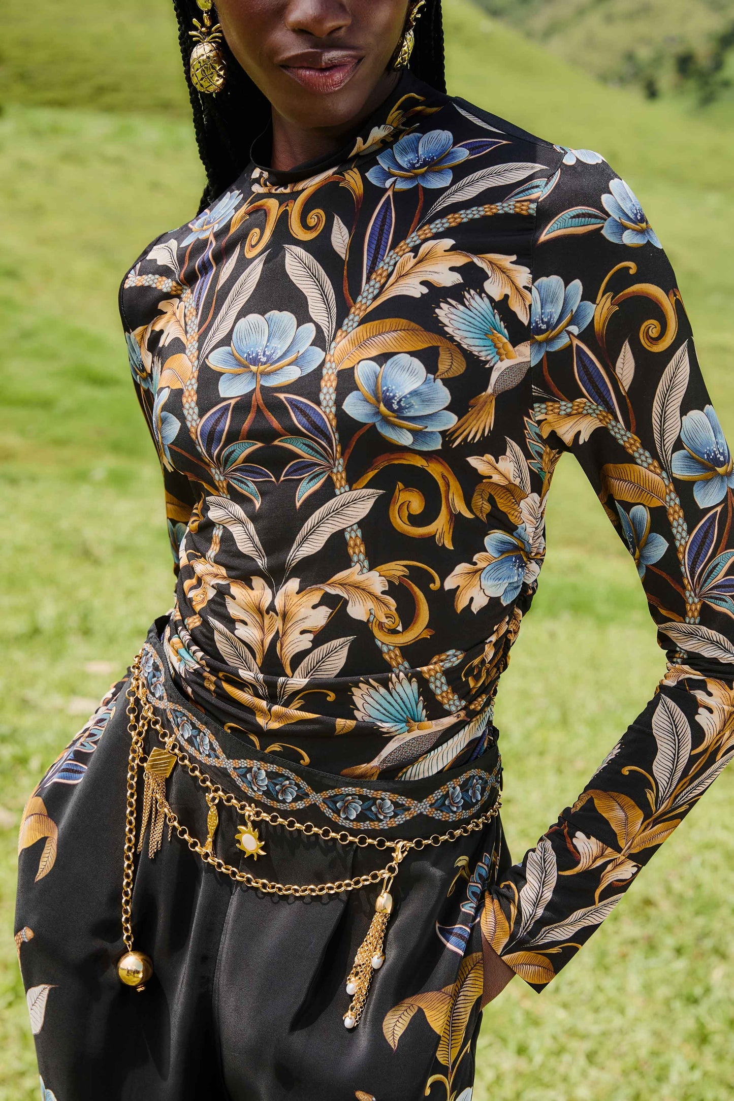 Black Flowerful Garden Jersey Blouse | FARM Rio | FARM Rio US
