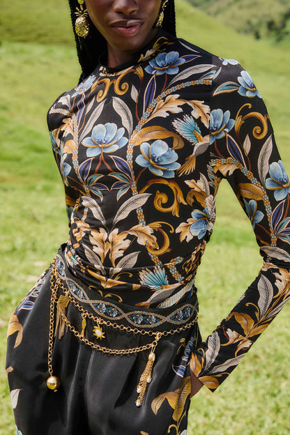 Black Flowerful Garden Jersey Blouse | FARM Rio | FARM Rio US