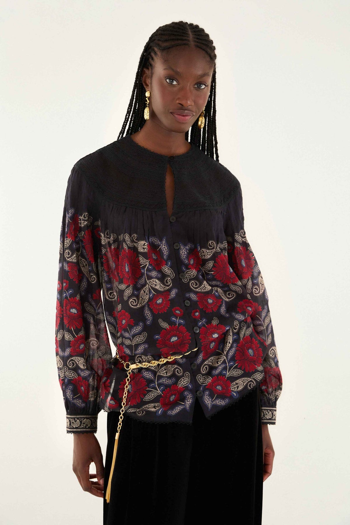 Black Valentina Long Sleeve Blouse | FARM Rio | FARM Rio Near Me
