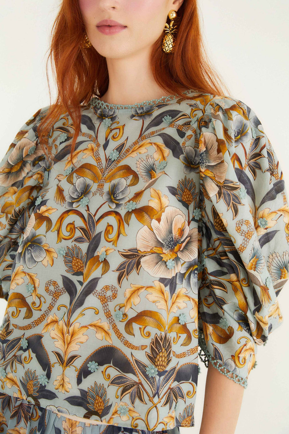 Blue Snake Garden 3d Applique Blouse | FARM Rio | FARM Rio Outlet