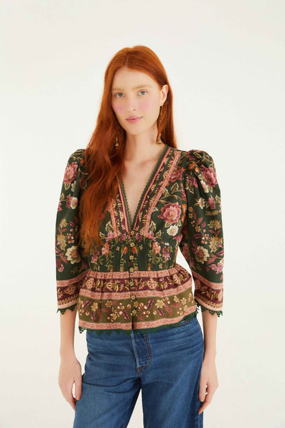 Green Flowering Garden Tree Blouse | FARM Rio | FARM Rio