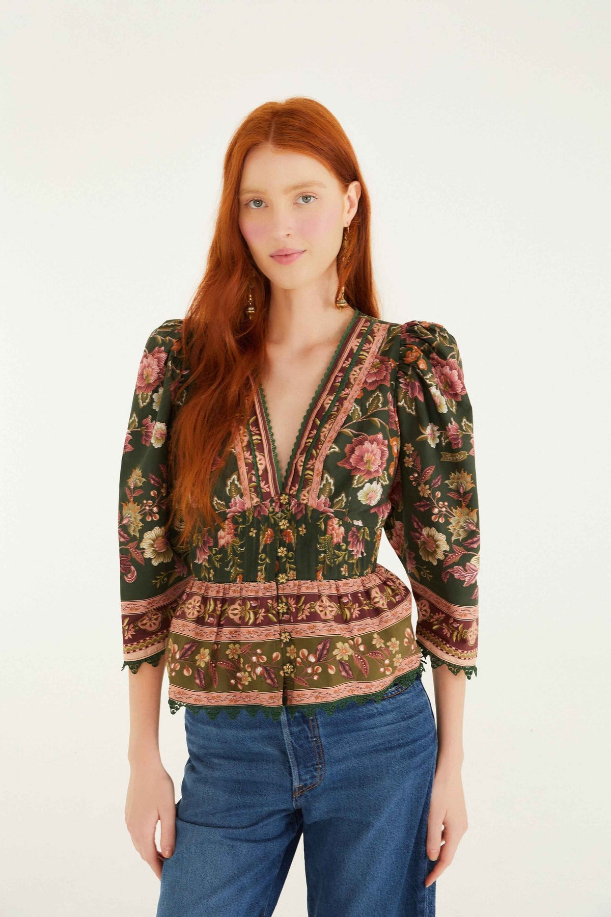 Green Flowering Garden Tree Blouse | FARM Rio | FARM Rio