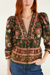 Green Flowering Garden Tree Blouse | FARM Rio | FARM Rio