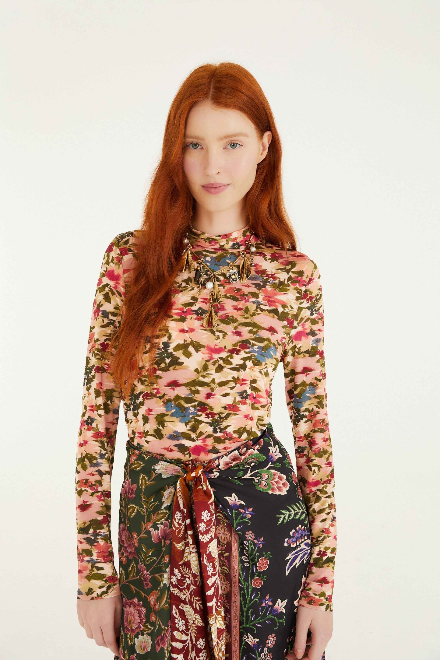 Pink Ikat Tiny Flowers Jersey Blouse | FARM Rio | FARM Rio On Sale