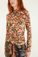 Pink Ikat Tiny Flowers Jersey Blouse | FARM Rio | FARM Rio On Sale