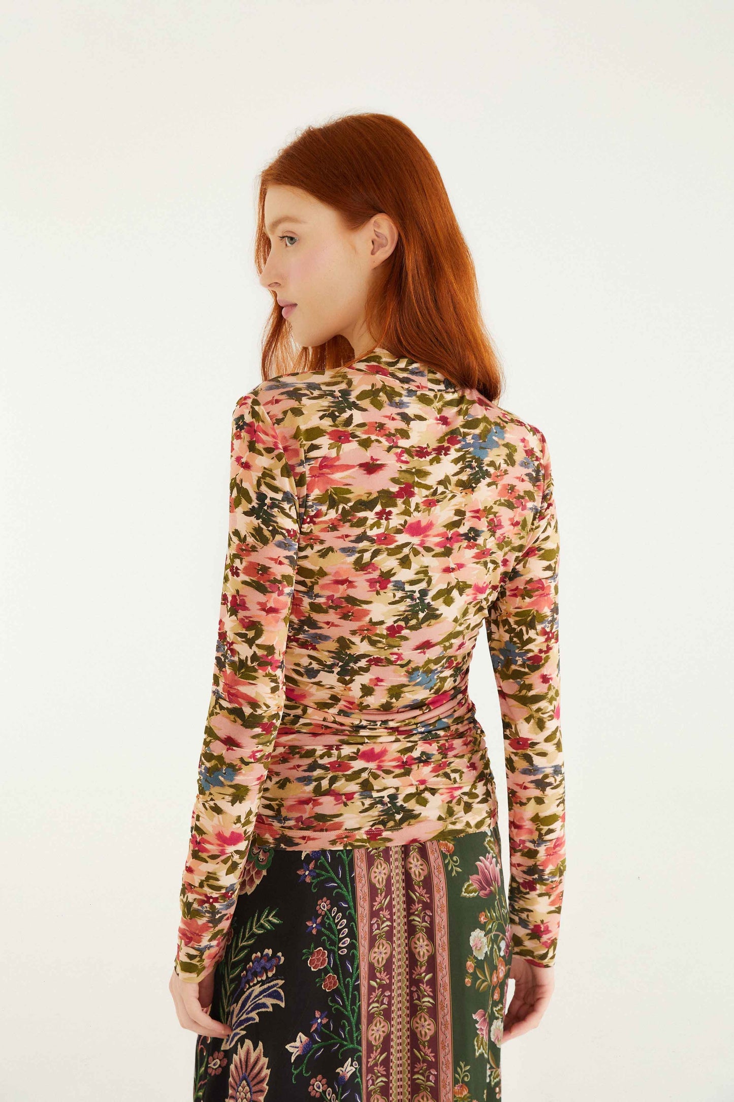 Pink Ikat Tiny Flowers Jersey Blouse | FARM Rio | FARM Rio On Sale