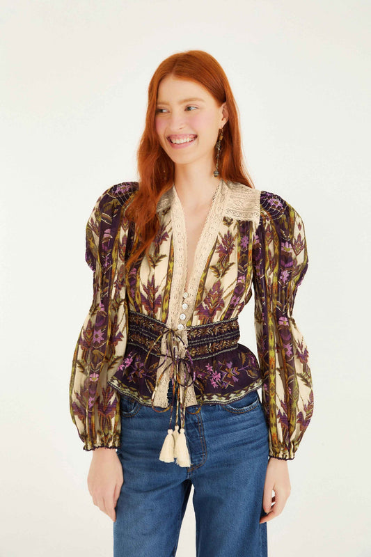 Sand Embroidered Tapestry Long Sleeve Blouse | FARM Rio | FARM Rio Near Me