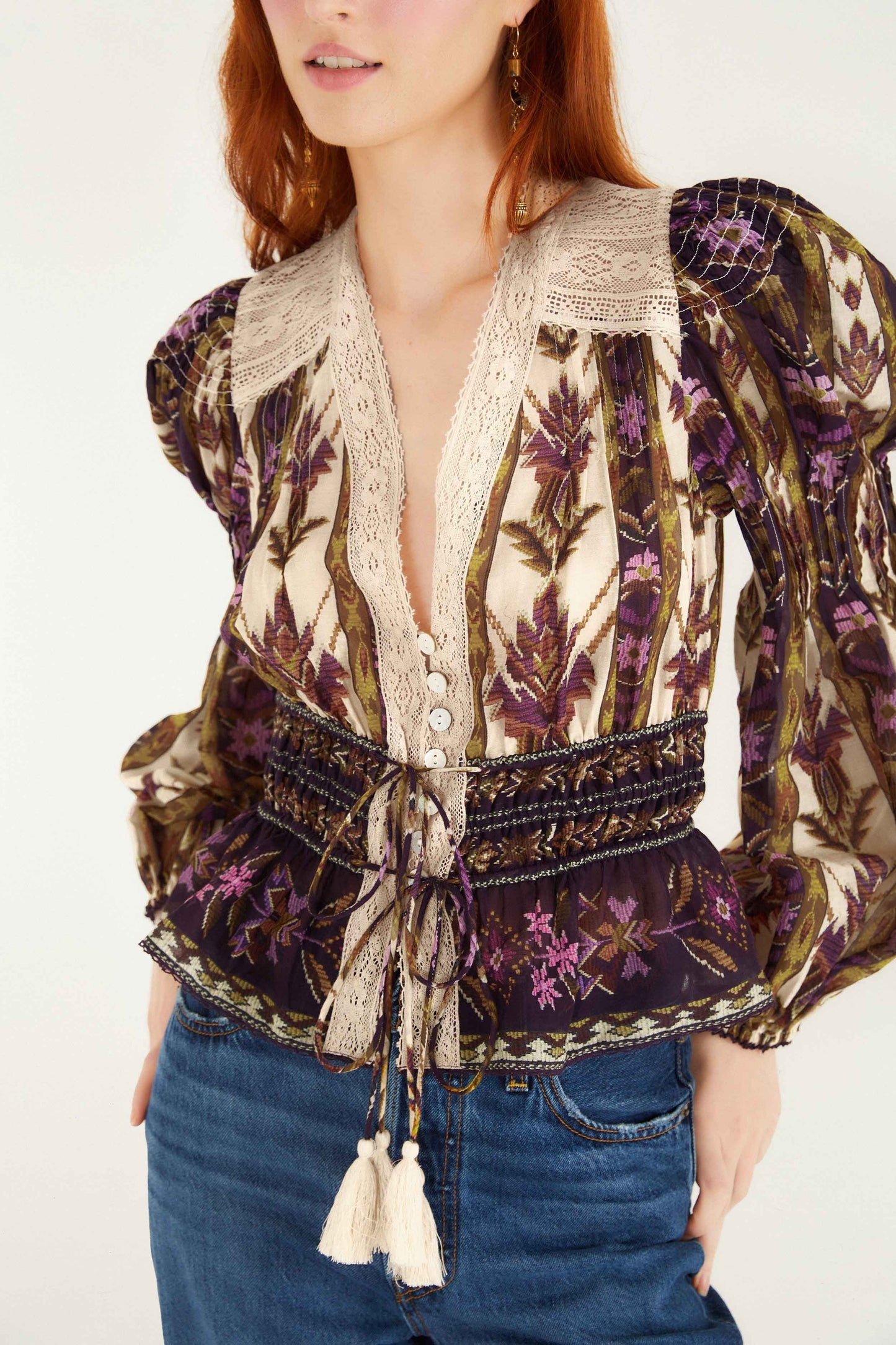 Sand Embroidered Tapestry Long Sleeve Blouse | FARM Rio | FARM Rio Near Me
