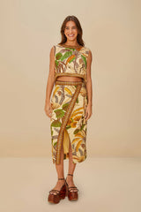 Sand Foliage Sketch LENZING™ ECOVERO™ Euroflax™ Blouse | FARM Rio Outlet