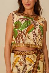 Sand Foliage Sketch LENZING™ ECOVERO™ Euroflax™ Blouse | FARM Rio Outlet