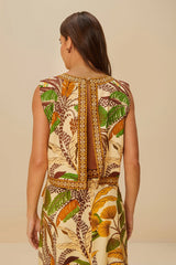 Sand Foliage Sketch LENZING™ ECOVERO™ Euroflax™ Blouse | FARM Rio Outlet