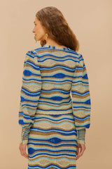 Blue Mixed Waves Knit Blouse | FARM Rio Discount