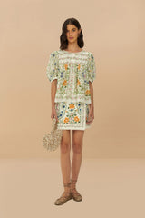 Folk Floral Off-White Scoop Neck Short Sleeve Blouse | FARM Rio On Sale