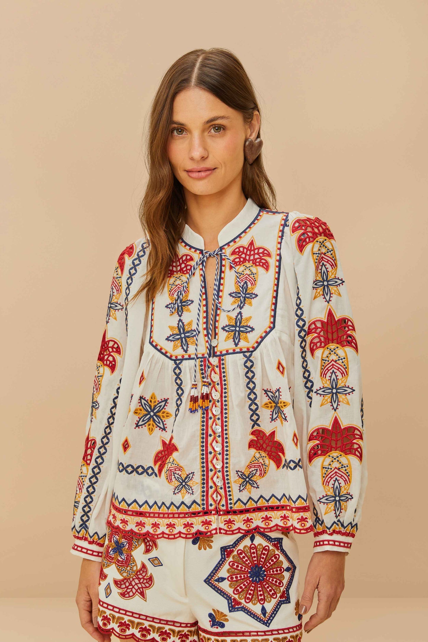 Off-White Marys Tiles Embroidered Blouse | FARM Rio Near Me