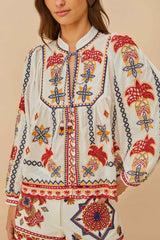 Off-White Marys Tiles Embroidered Blouse | FARM Rio Near Me