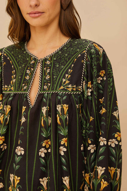 Black Flowers Arch LENZING™ ECOVERO™ Euroflax™ Blouse | FARM Rio For Sale