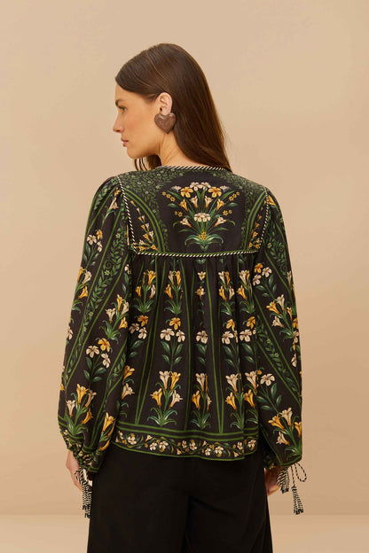 Black Flowers Arch LENZING™ ECOVERO™ Euroflax™ Blouse | FARM Rio For Sale