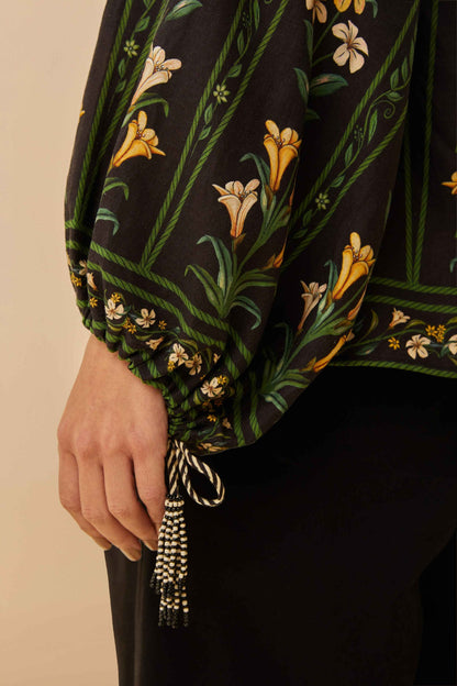 Black Flowers Arch LENZING™ ECOVERO™ Euroflax™ Blouse | FARM Rio For Sale