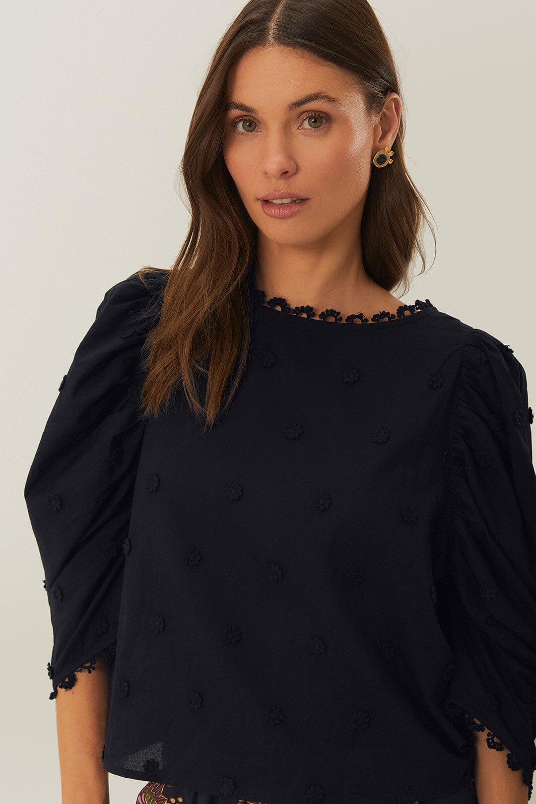 Black 3D Flowers Blouse | FARM Rio Online