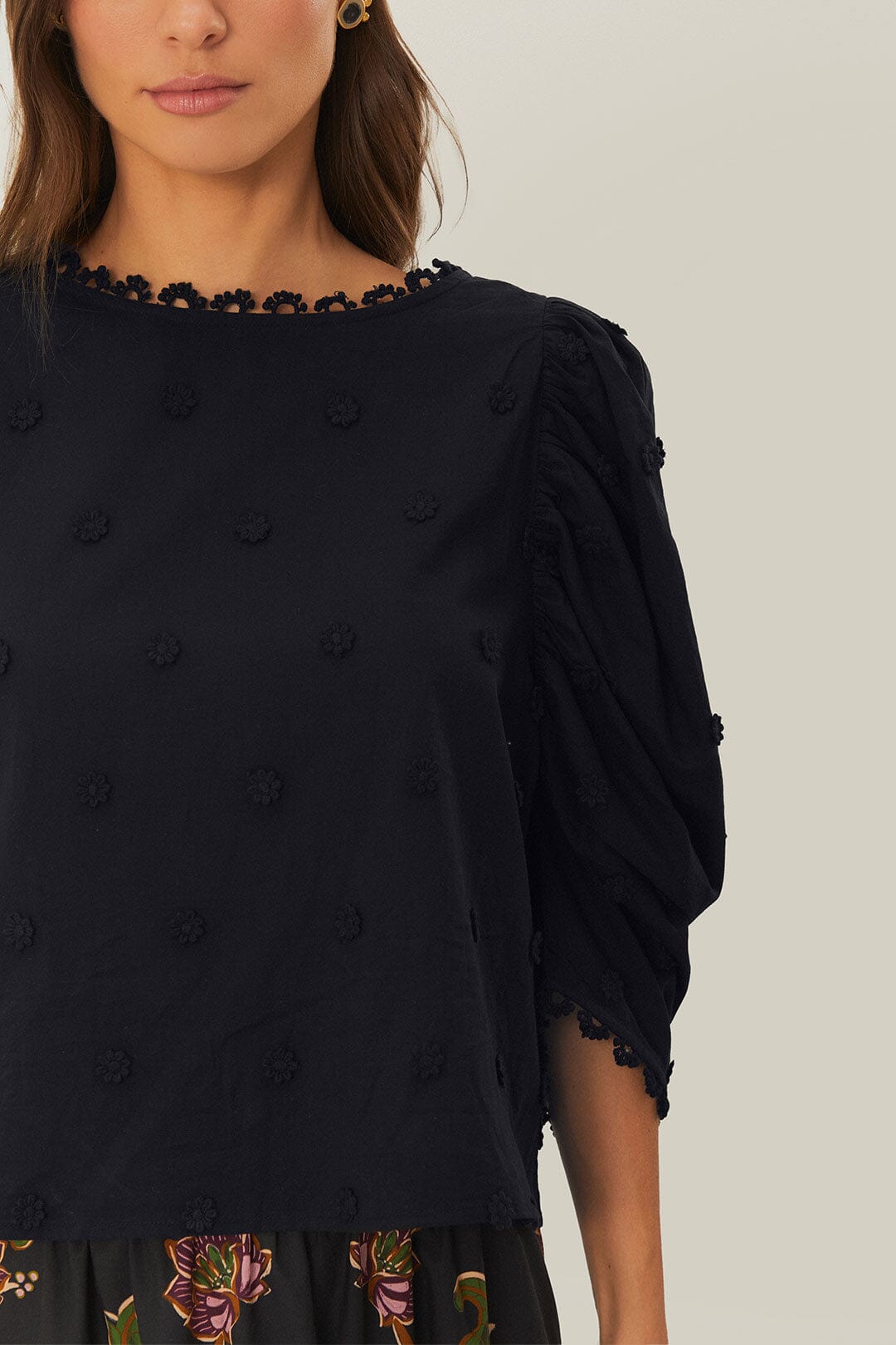 Black 3D Flowers Blouse | FARM Rio Online